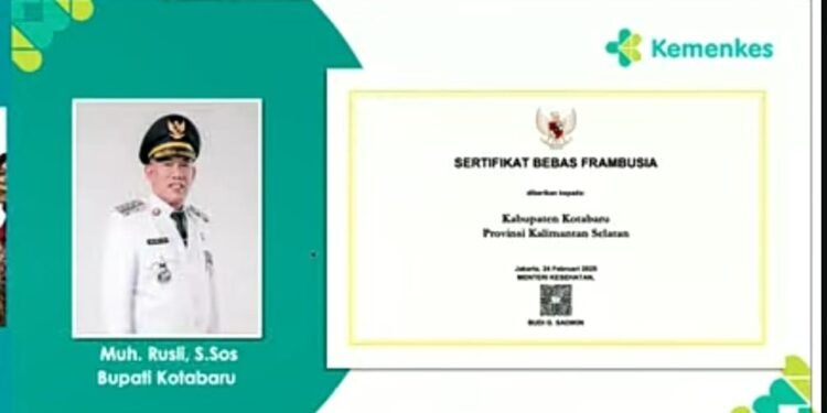 Pemkab Kotabaru Terima Sertifikat Bebas Frambusia 2025 dari Kemenkes RI