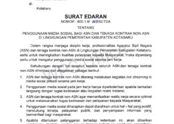Bupati Kotabaru Terbitkan Surat Edaran Larangan ASN Live Streaming Saat Jam Kerja