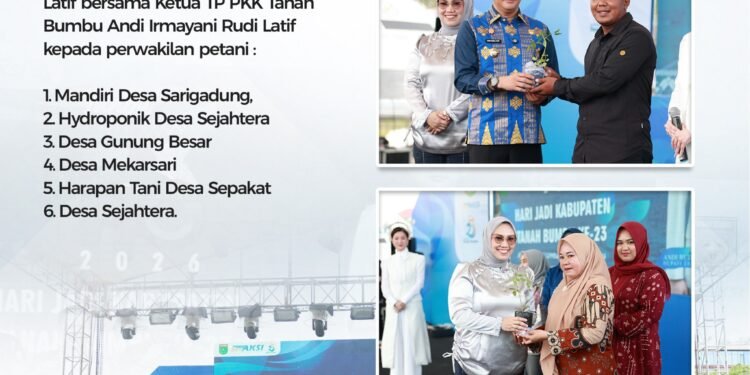 HUT ke-23 Tanbu, Bupati Andi Rudi Latif dan Artis Asty Ananta Serahkan Bibit Tomat Cherry Stevia untuk Petani Lokal