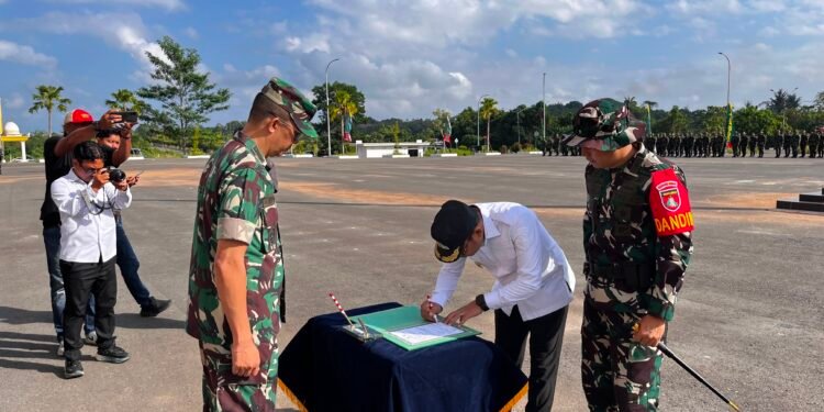 Tingkatkan Infrastruktur Desa Tanjung Lalak Selatan,Pemkab Kotabaru Resmi buka TMMD ke 129